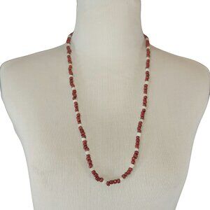 Vintage Homemade Maroon Red & White Beaded Necklace (unknown bead material)